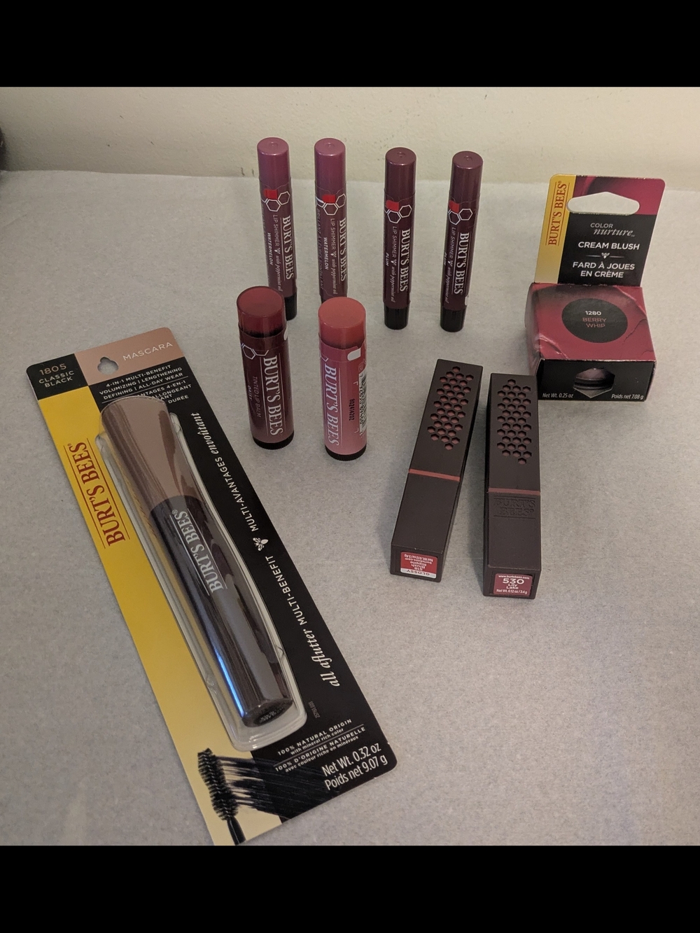 Burt's Bees Lip Color & Mascara Set - Berry, Rose, Pink NWT